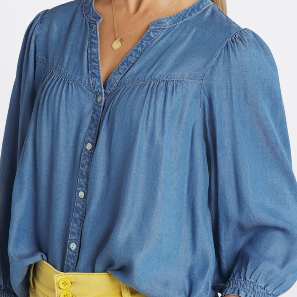 Elegant Denim Blue Button-Down Blouse